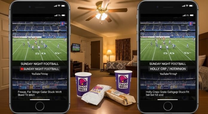 Sunday Night Football, no decent TV, just me and some Taco Bell wrappers.