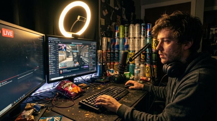 like someone took the photo at 2:47am with their phone and then ran it through a vintage filter app but didn't quite nail the settings. Main scene is my beat-up IKEA desk at night